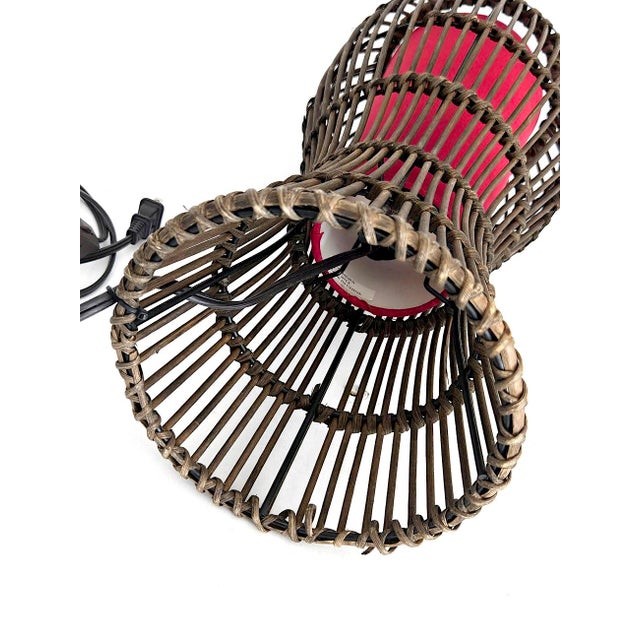 Vintage Rattan Cage Lamp With Ruby Red Shade For Sale - Image 12 of 12
