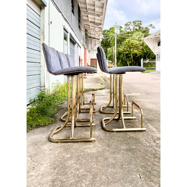 MidCentury Modern Flamingo Style Swivel Bar Stools With Gold Chrome