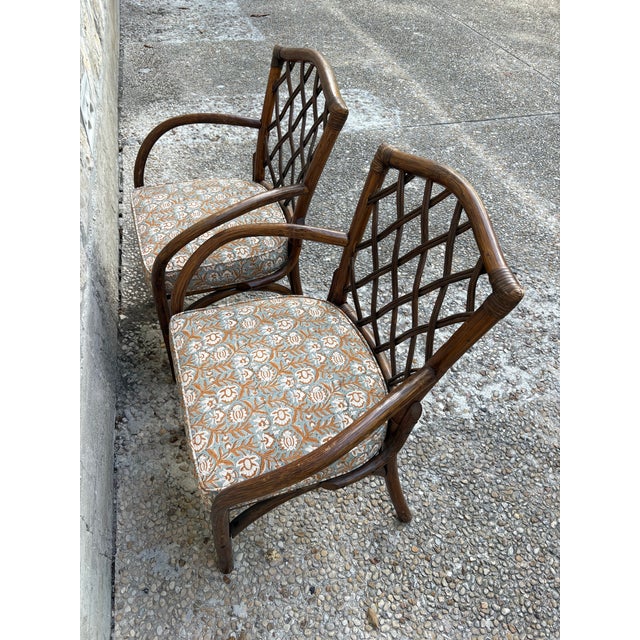 Pair of Vintage Diamond Lattice Backed Bent Arm Chairs For Sale - Image 4 of 7