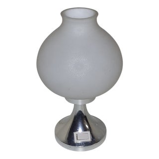 Vintage Bedside Lamp with Metal Base and Opaque White Glass Shade, 1970s For Sale