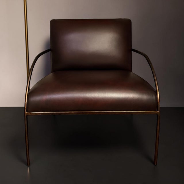 Global Views Global Views Swoop Chair in Lava Brindisi Leather & Bronze Iron For Sale - Image 4 of 10