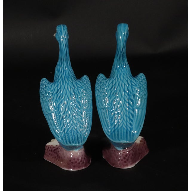 Vintage Chinese Porcelain Turquoise Pair of Indian Runner Ducks For Sale - Image 4 of 8
