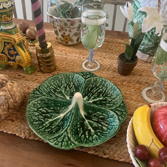 Green Cabbage Leaf Divided Serving Plate For Sale - Image 8 of 8