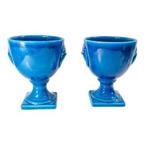 Mid-Century Italian Pair of Bright Turquoise Blue Garniture Urns