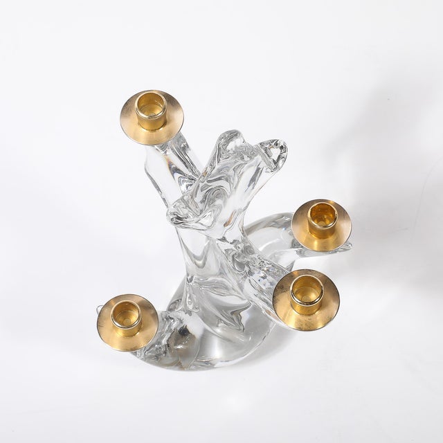 Pair of Mid-Century Crystal & Brass Candlestick Holders Signed Schneider For Sale - Image 15 of 18