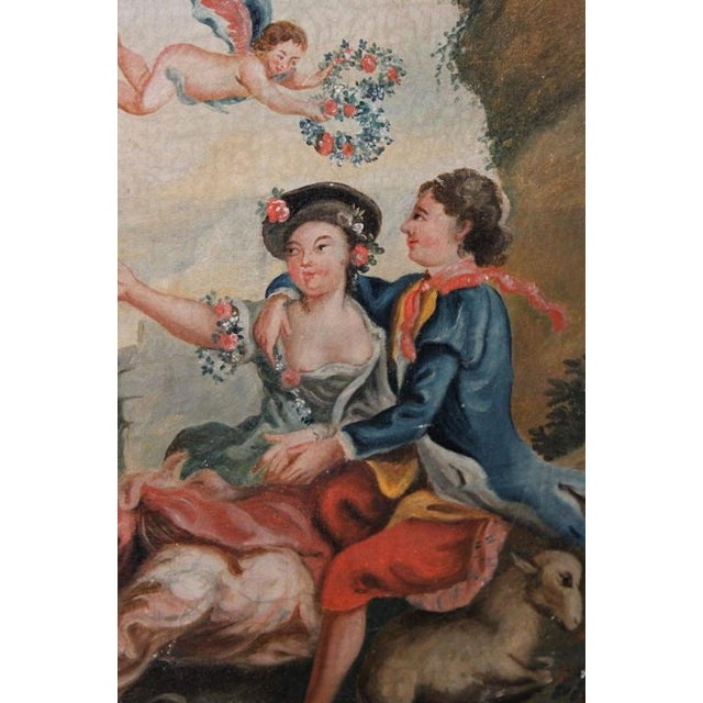 French Provincial 19th Century French Provincial Walnut Trumeau Mirror With Painting For Sale - Image 3 of 8