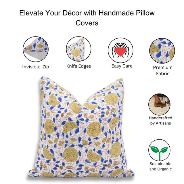 Celebrate tradition and craftsmanship with this elegant handmade block print cushion cover, featuring the beautifully...