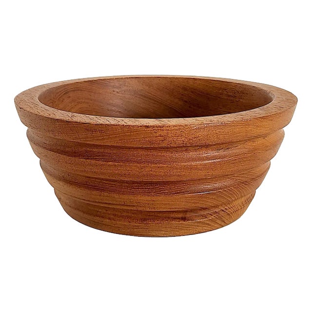 Vintage Teak Wood Ribbed Bowl For Sale