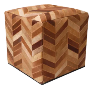 Handmade Tan Chevron Cowhide Leather Ottoman Pouf 18x18 Warm Cube
