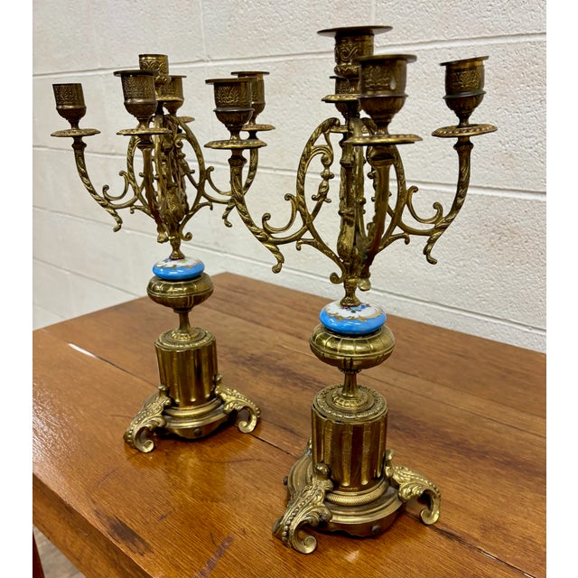 Antique Ormolu Style Gilt Bronze Five Arm Candelabras - Pair For Sale - Image 12 of 12
