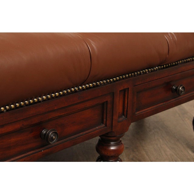 CTH Sherrill Occasional English Regency Style Tufted Leather Ottoman For Sale - Image 9 of 12