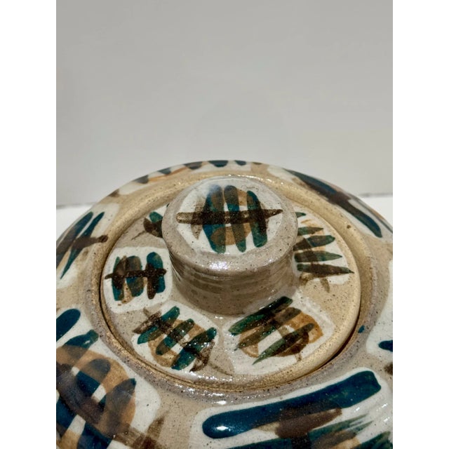 Mid 20th Century Studio Pottery Lidded Vase Signed Rh – Hand-Thrown Stoneware With Brush Glaze Design For Sale - Image 4 of 7