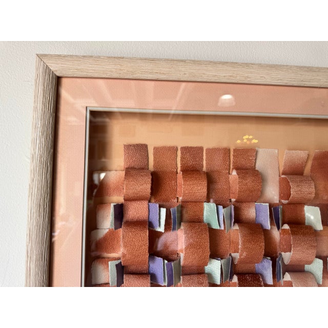 Wood 1980's Vintage Mixed Media Collage Paper Wall Art Painting- Framed/ Sold For Sale - Image 7 of 12