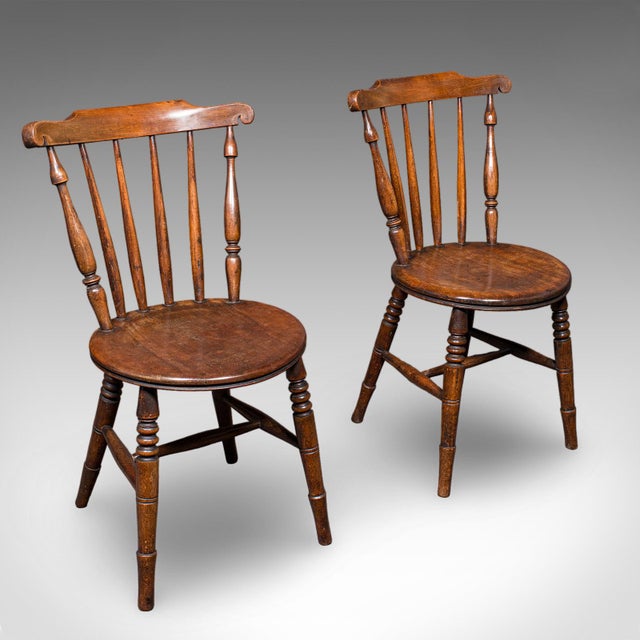 Set of 4 Antique Station Chairs, English Beech Dining Seat, Reception, Edwardian For Sale - Image 4 of 12