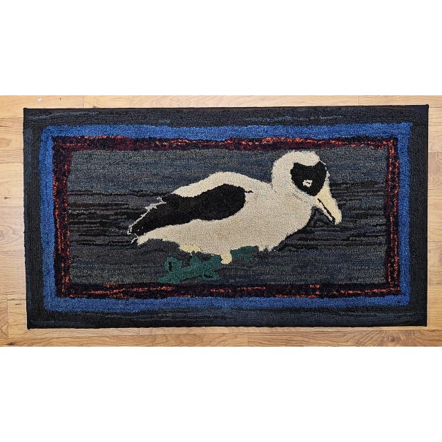 American Vintage American Hand Hooked Rug, Framed, Dodo Bird Design, Folk Art Tapestry, 2x3 For Sale - Image 3 of 9