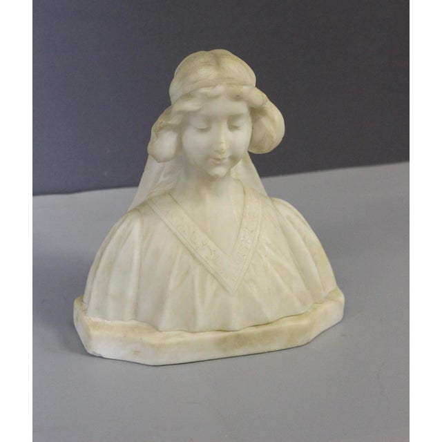 Art Nouveau Bust of a Young Woman in Alabaster, 1900 For Sale - Image 12 of 12