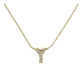 10K Yellow Gold Diamond Accent "Y" Initial Bubble Pendant Necklace For Sale