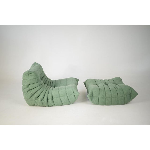 Set of Togo Lounge Chair and Pouf in Mint Bouclet Fabric by Michel Ducaroy for Ligne Roset, 1973 For Sale - Image 6 of 18