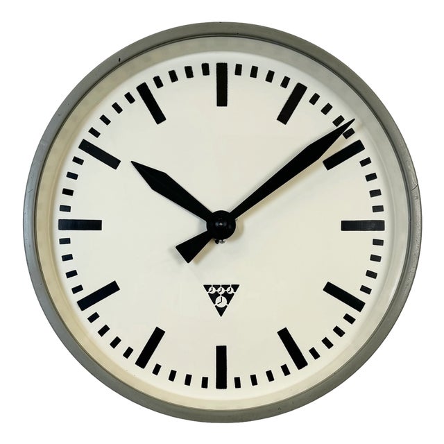 Grey Industrial Factory Wall Clock from Pragotron, 1960s For Sale