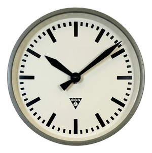 Grey Industrial Factory Wall Clock from Pragotron, 1960s