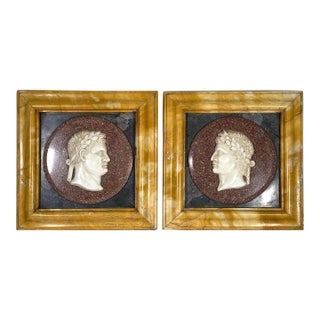 Pair of Italian Empire Marble Relief Sculptures of Adrian & Augustus For Sale