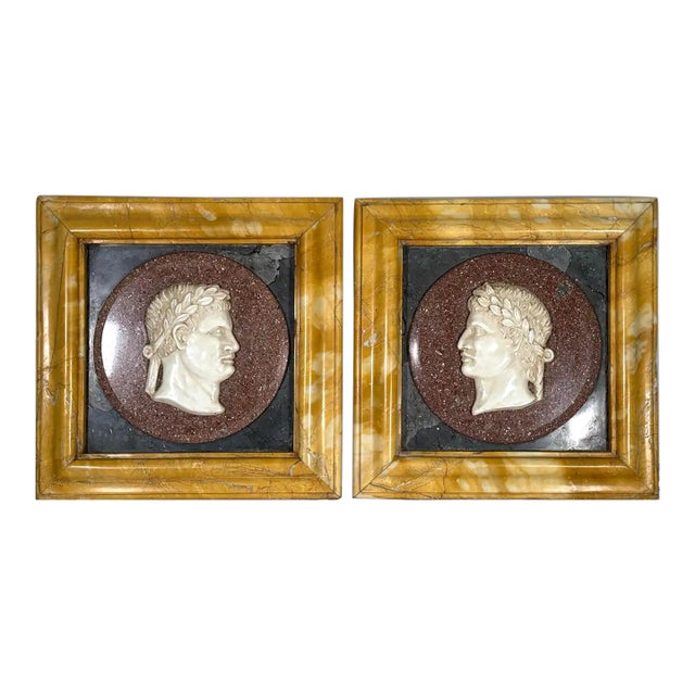 Pair of Italian Empire Marble Relief Sculptures of Adrian & Augustus For Sale