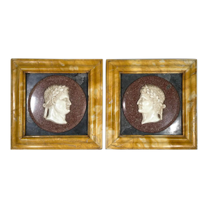 Pair of Italian Empire Marble Relief Sculptures of Adrian & Augustus