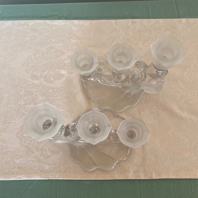 Vintage Cambridge Glass Co. Frosted & Clear Art Deco Candelabra, a Pair For Sale In Raleigh - Image 6 of 8