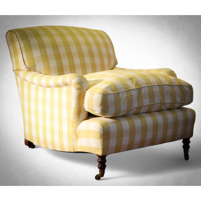 Up for grabs here is a stunning george smith standard signature large armchair in sanderson gingham fabric. yellow and...