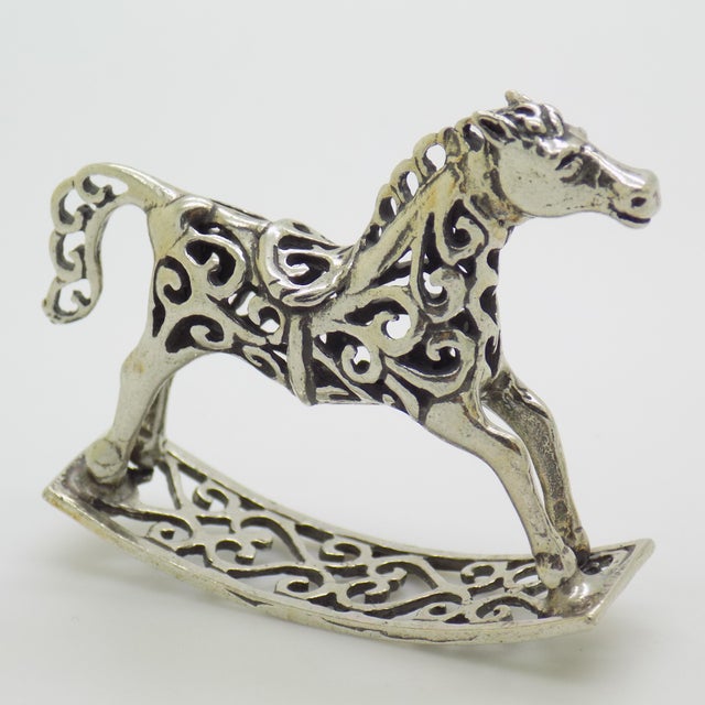 Italian Vintage Italian Handmade Genuine Silver Rocking Toy Horse Figurine Miniature, Made in Tuscany (Italy) For Sale - Image 3 of 9