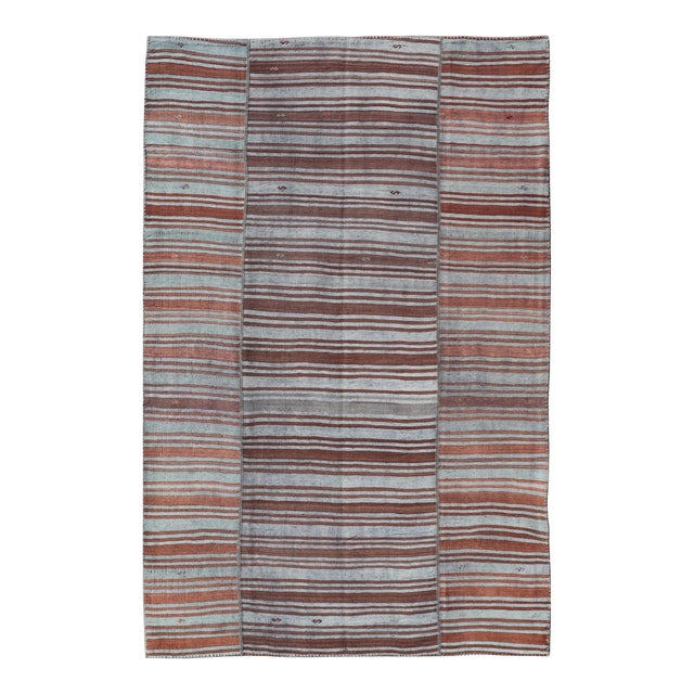 Vintage Turkish Tribal Kilim Rug With Rich Multicolored Stripes 6'5 X 10'4 For Sale