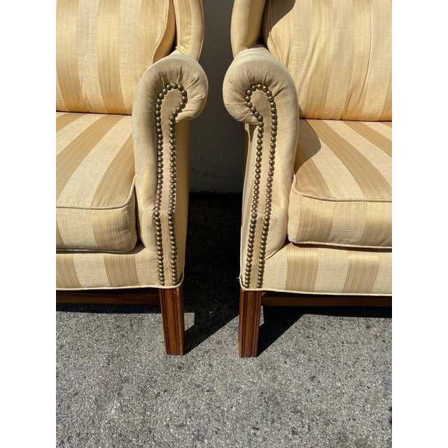 Wood Late 20th Century Pair of Vintage Wingback Armchairs For Sale - Image 7 of 10
