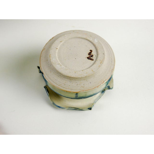Studio Pottery Hand Thrown Teal & White Vase For Sale In San Antonio - Image 6 of 7