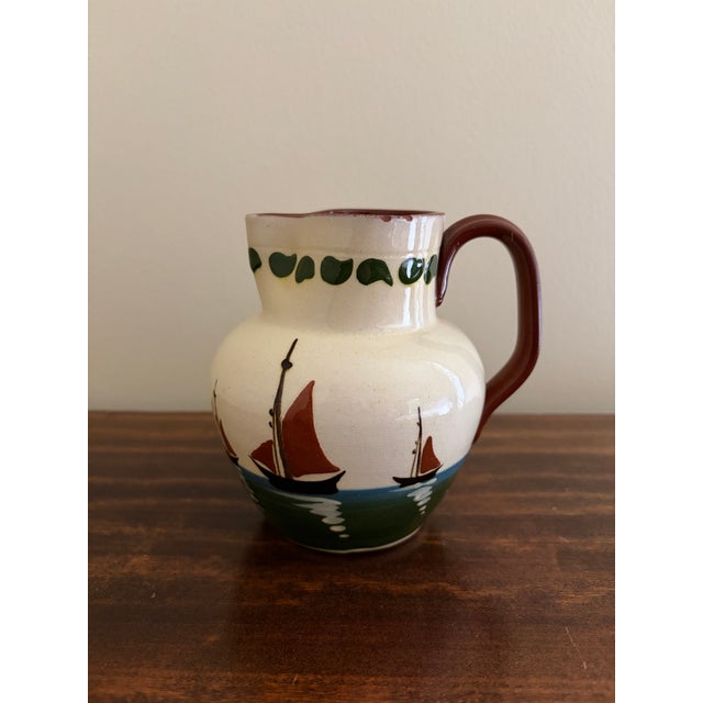 Late 19th Century Late 19th Century English Torquay Motto Pitcher With Sailboats, Devon Earthenware Pottery For Sale - Image 5 of 10