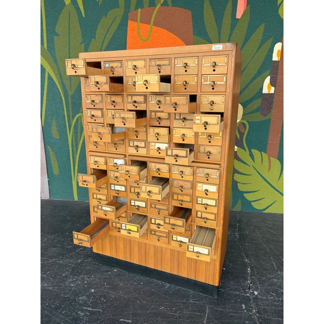 Mid-Century Modern Mid Century Maple 72 Drawer Library Card Catalog For Sale - Image 3 of 12