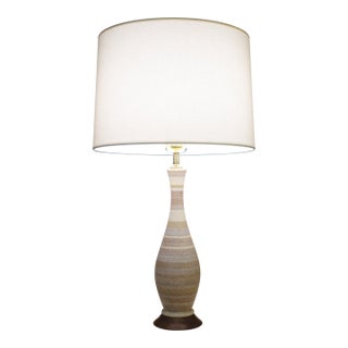 1960s Modern Phil Mar Stripped Ombre Lava Glaze Bottle Art Pottery Ceramic Walnut Table Lamp 1960s For Sale