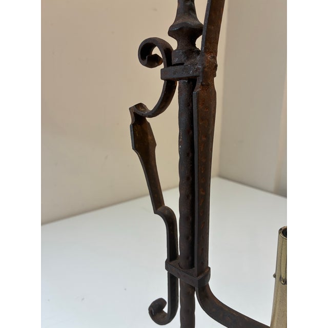 Antique Hand-Forged Wrought Iron Lamp – Gothic Revival, Spanish Mission, Arts & Crafts Style For Sale - Image 10 of 12