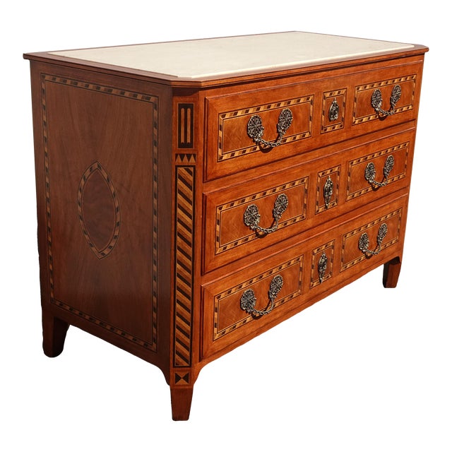 Vintage Baker Furniture Marble Chest Neoclassical Inlaid Design Side