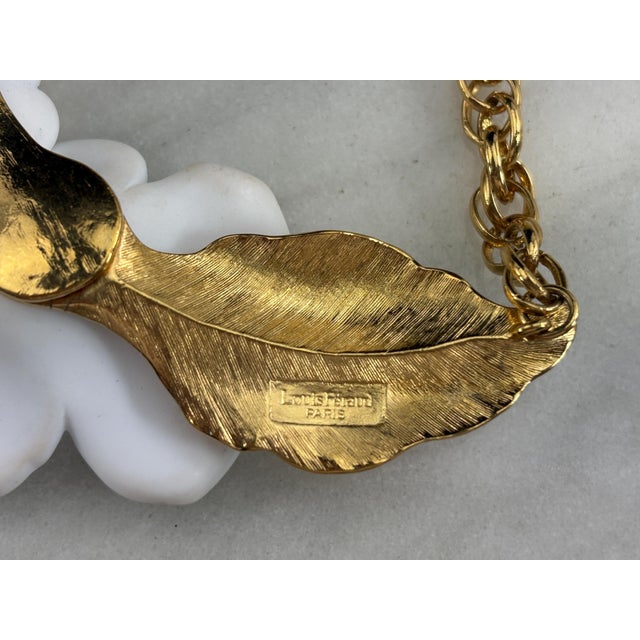 Metal Vintage Louis Feraud Paris Costume Necklace - White Floral Statement Piece For Sale - Image 7 of 9