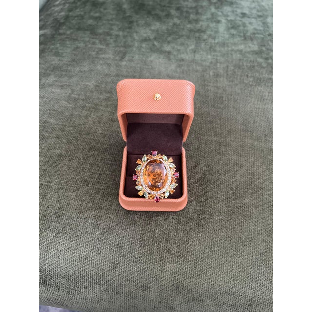 Orange Bochic "Orient" Vintage Citrine, Peridot & Diamond Ring Set In 18K Gold & Silver For Sale - Image 8 of 18
