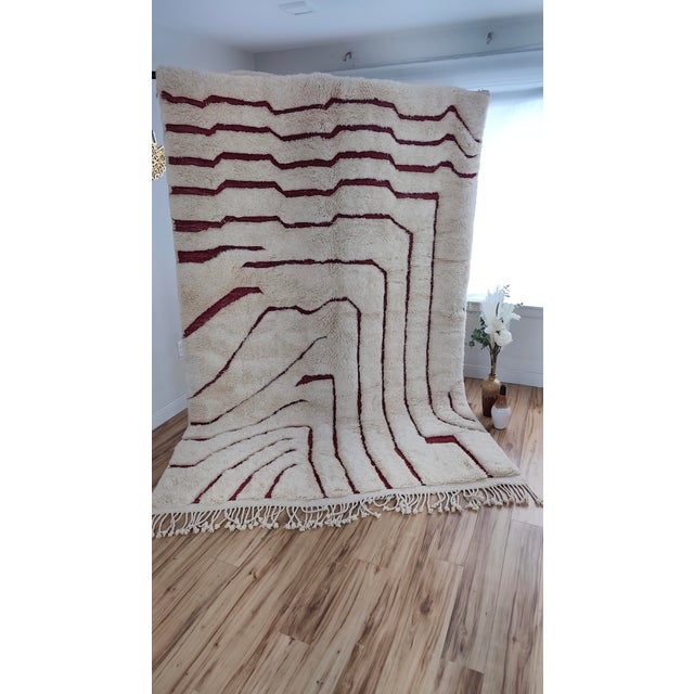 Handmade Moroccan Beni Mrirt Rug, Ivory Oxblood Topographic, 9'9" X 6'8" For Sale - Image 14 of 15