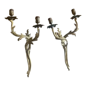 C1900 Antique French Louis XV Gilt Ormolu Tall Elegant Rococo Wall Sconces a - Pair