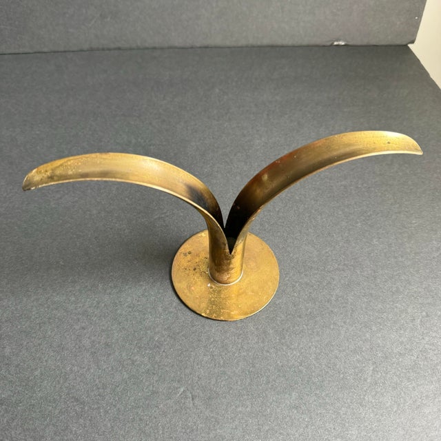 Metal Mid Century Swedish Brass Lily Candle Holder Ibe Konst Ystad Metall Sweden a Pair For Sale - Image 7 of 12