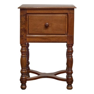 19th Century French Walnut Side Table With Sliding Door and Turned Legs For Sale