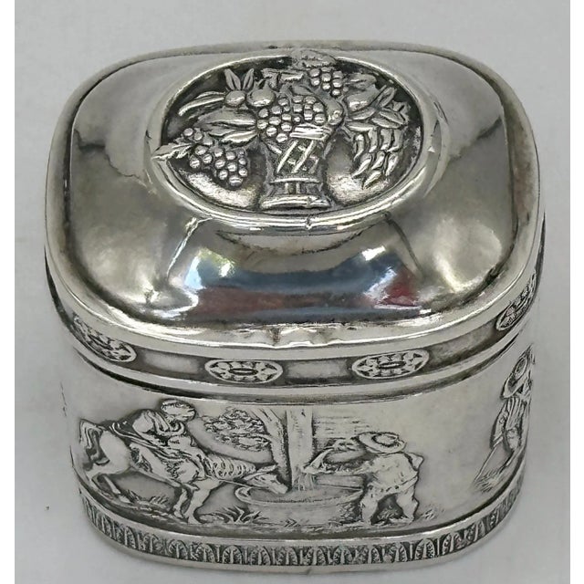 Biedermeier Biedermeier German .800 Silver Snuff Box Domed Lid and Repoussé Pastoral Scenes For Sale - Image 3 of 12