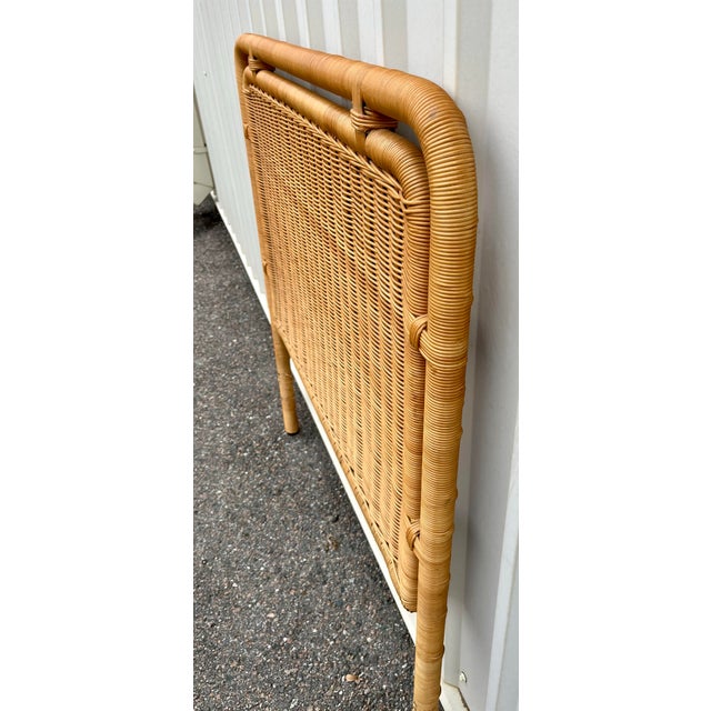 Vintage Natural Woven and Wrapped Wicker Twin Headboard For Sale - Image 4 of 8