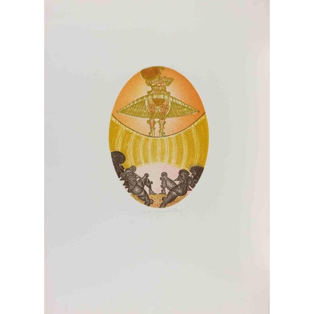 Etching on paper, realized in 1982 by Pasquale Basile. Hand signed and numbered in pencil. Edition of 99. Excellent...