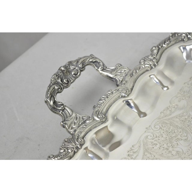 Vintage English Victorian Silver Plated Twin Handle Bar Serving Platter Tray. Circa Mid 20th Century. Measurements: 2.5" H...