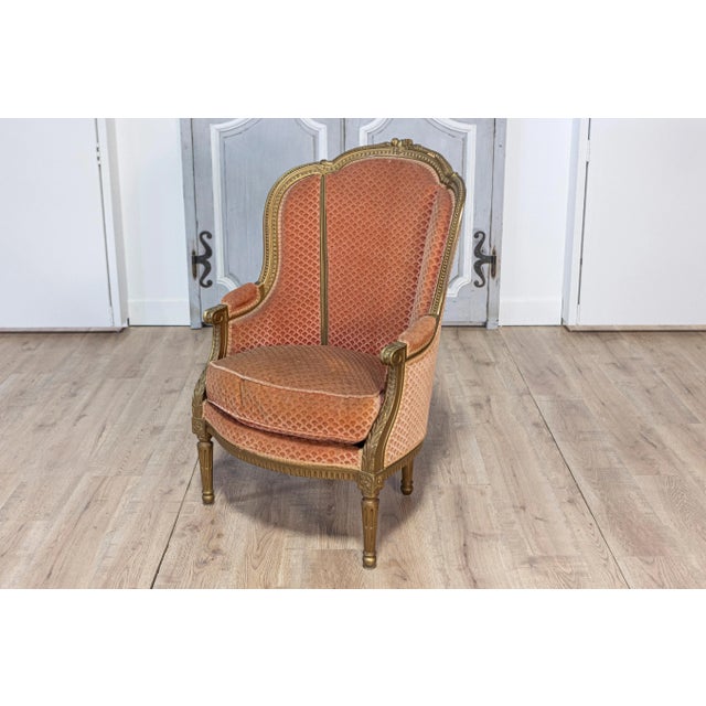 French Louis XVI Style Gilded Wood Bergères Chairs with Carved Décor - a Pair For Sale - Image 9 of 12