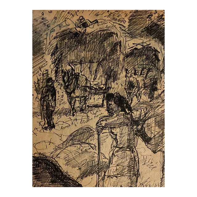 Mogniat-duclos Bertrand, Wagons With Hay, Pen, Mid-20th Century For Sale